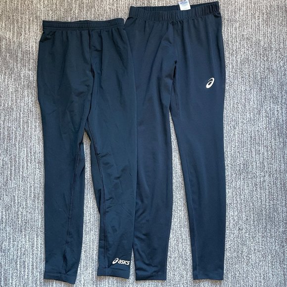 Lot of 2 Men's Small Asics Long Track tights Lightweight Compression Pants Black - Picture 1 of 4
